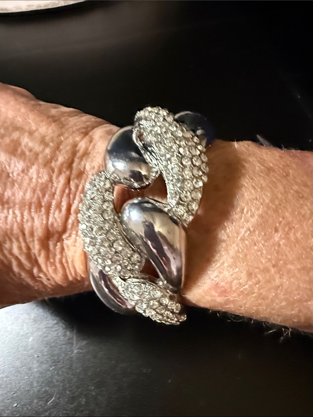 Chunky Silver-Tone Rhinestone Link Bracelet